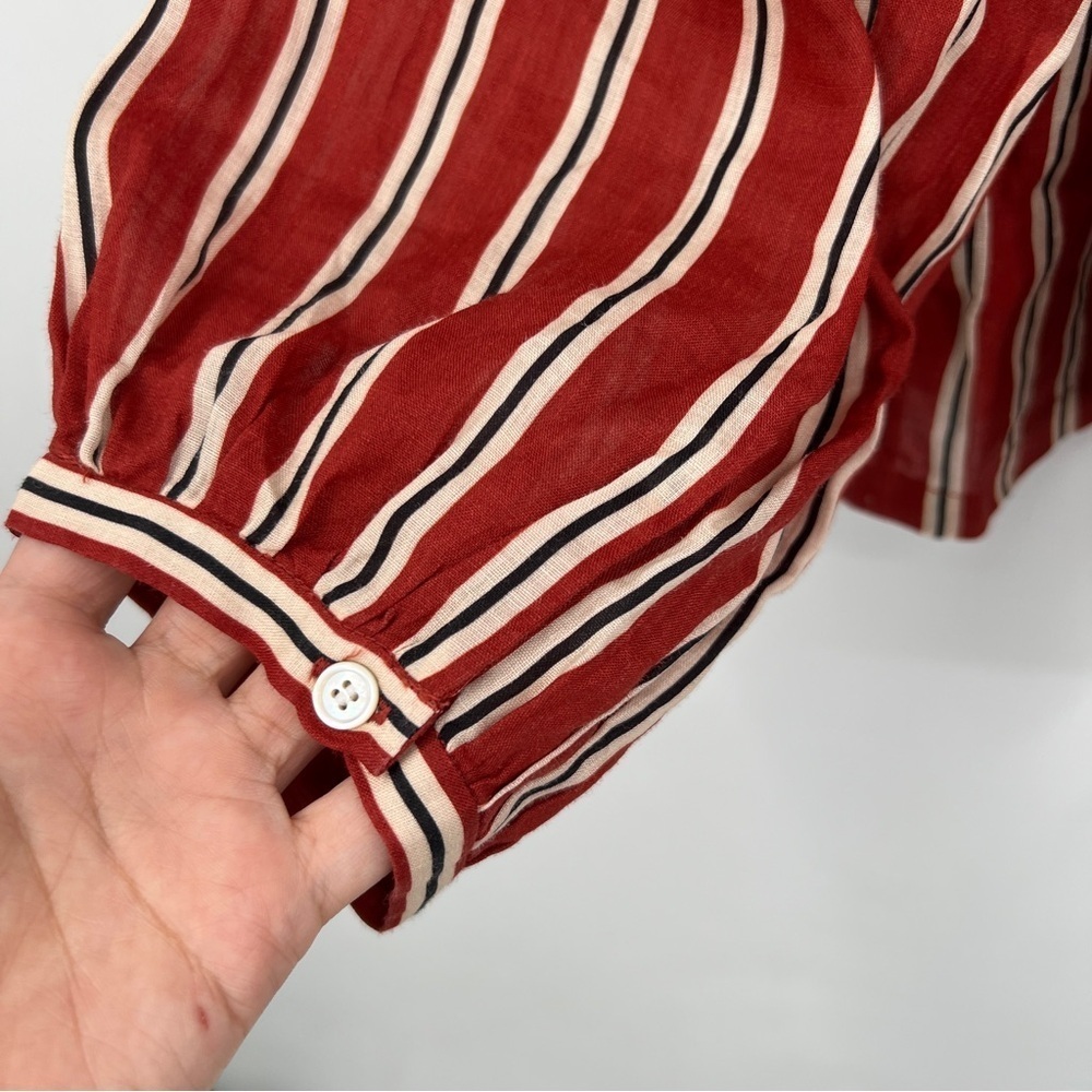 DÔEN Imani Blouse in Monaco Red Striped Blouse XS New with Tags black white bow - Picture 9 of 12